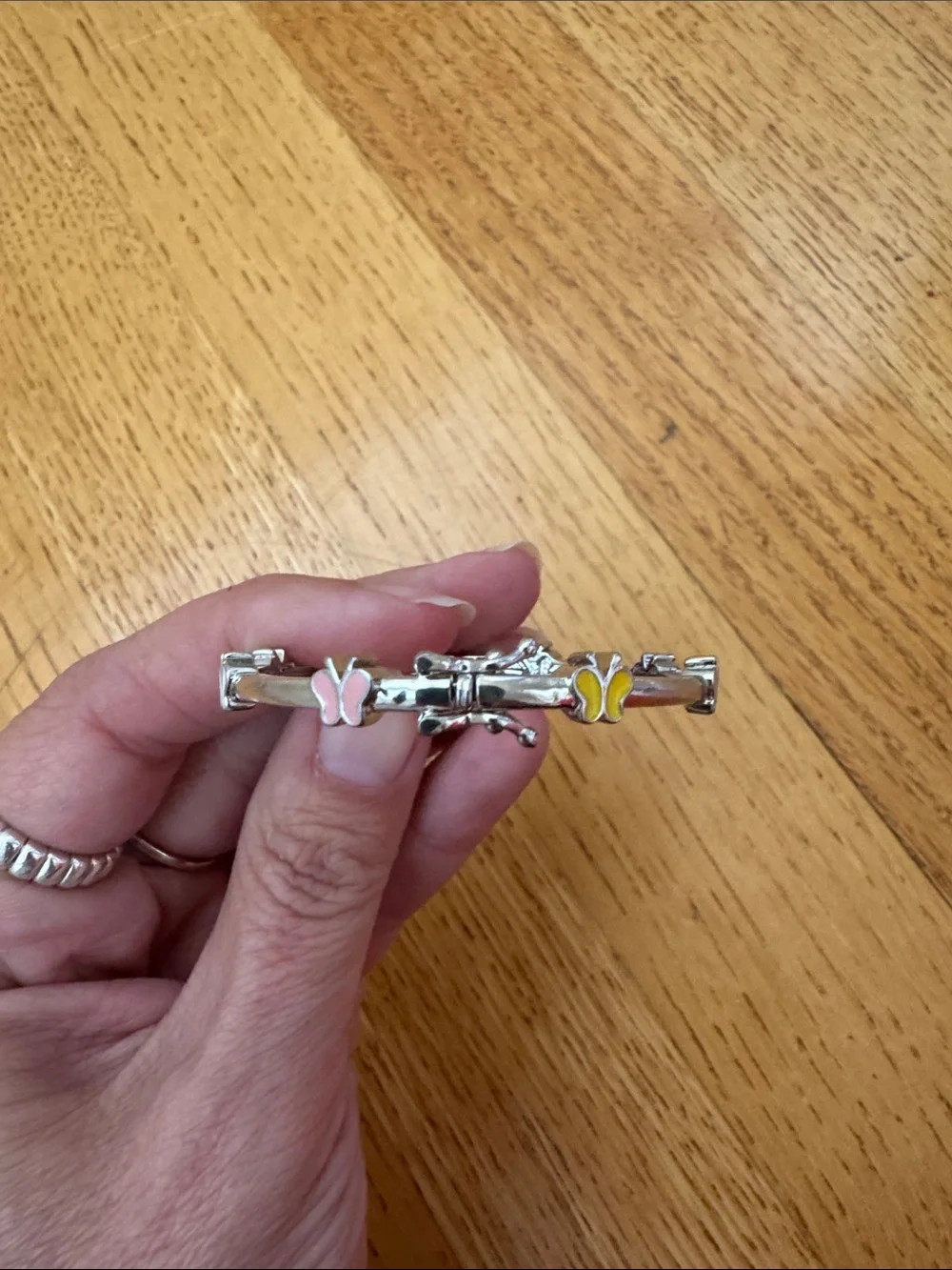 Silver Butterfly Charm Bangle with Multicolored Accents